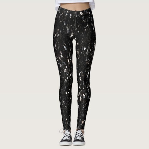 Black and white shiny glitter sparkles leggings