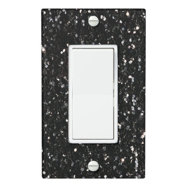 Black and white shiny glitter sparkles light switch cover (In Situ)