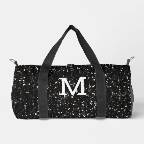 Black and white shiny glitter sparkles Monogram Duffle Bag