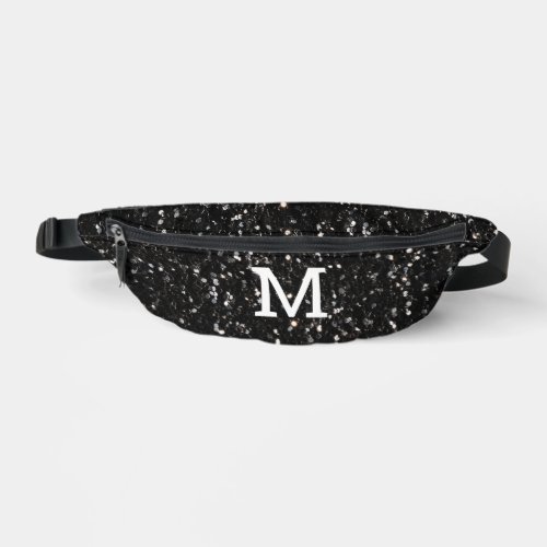 Black and white shiny glitter sparkles Monogram Fanny Pack