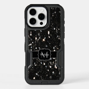 Black and white shiny glitter sparkles Monogram iPhone 16 Pro Max Case