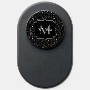 Black and white shiny glitter sparkles Monogram PopSocket