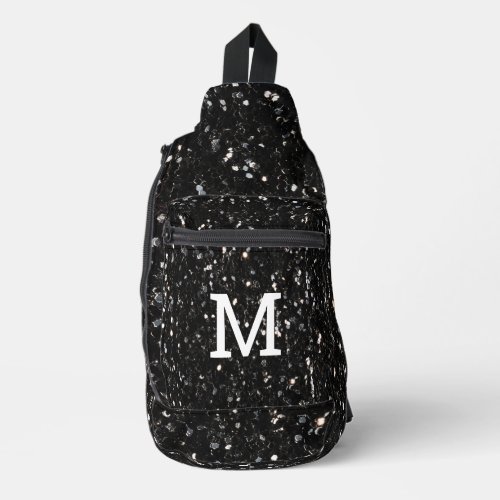 Black and white shiny glitter sparkles Monogram Sling Bag