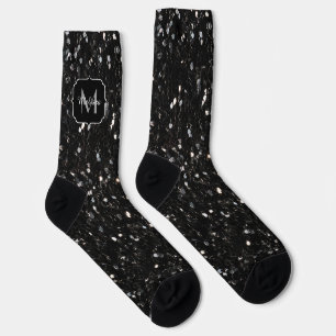 Black and white shiny glitter sparkles Monogram Socks