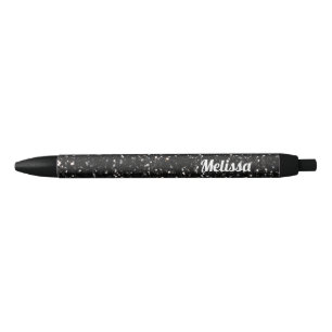 Black and white shiny glitter sparkles Personalize Pen