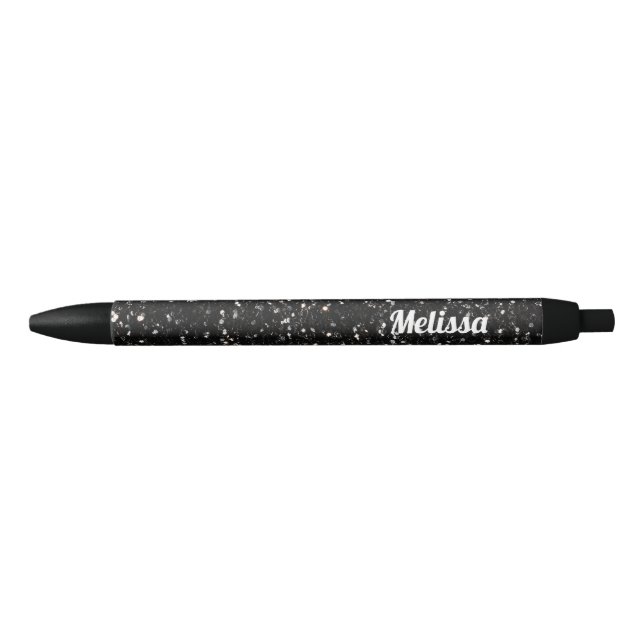Black and white shiny glitter sparkles Personalize Pen (Front)