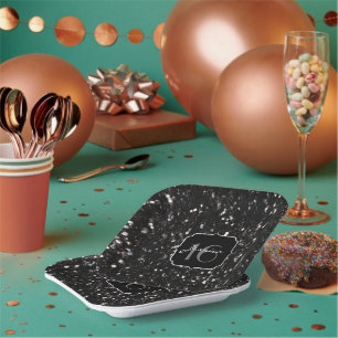 Black and white shiny glitter sparkles Sweet 16 Paper Plates