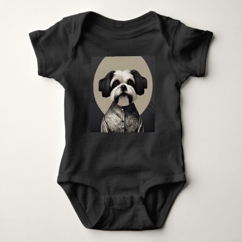 Black and white shitzu dog  baby bodysuit