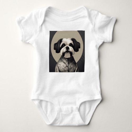 Black and white shitzu dog  baby bodysuit