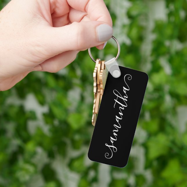 Black and White Short Curly Swash Signature Name Keychain (Hand)