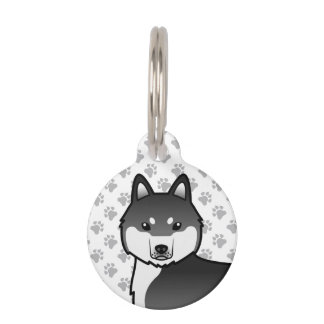 Black And White Siberian Husky Cartoon Dog Head Pet ID Tag