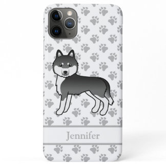 Black And White Siberian Husky Cartoon Dog &amp; Name iPhone 11 Pro Max Case