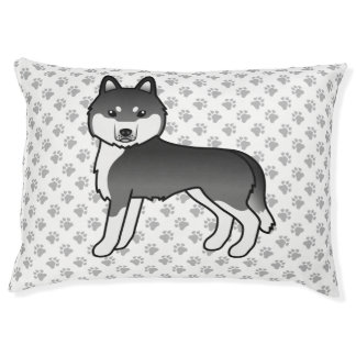 Black And White Siberian Husky Cartoon Dog &amp; Paws Pet Bed