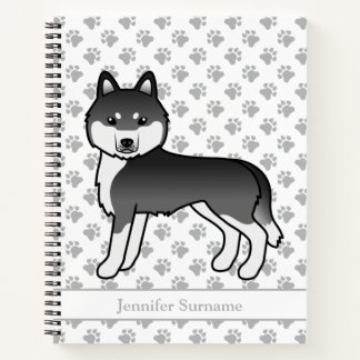 Black And White Siberian Husky Cartoon Dog &amp; Text Notebook