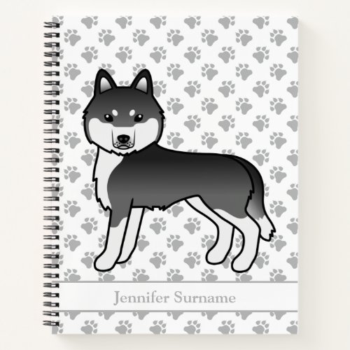 Black And White Siberian Husky Cartoon Dog  Text Notebook