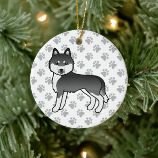 Black And White Siberian Husky Cute Cartoon Dog Ceramic Ornament