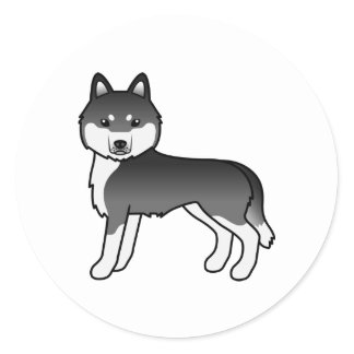 Black And White Siberian Husky Cute Cartoon Dog Classic Round Sticker