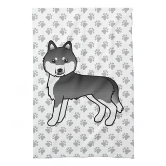 Black And White Siberian Husky Cute Cartoon Dog Kitchen Towel