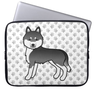 Black And White Siberian Husky Cute Cartoon Dog Laptop Sleeve