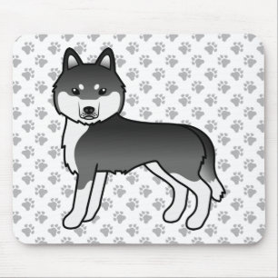 Black And White Siberian Husky Cute Cartoon Dog Mouse Pad
