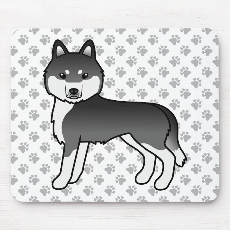 Black And White Siberian Husky Cute Cartoon Dog Mouse Pad Zazzle