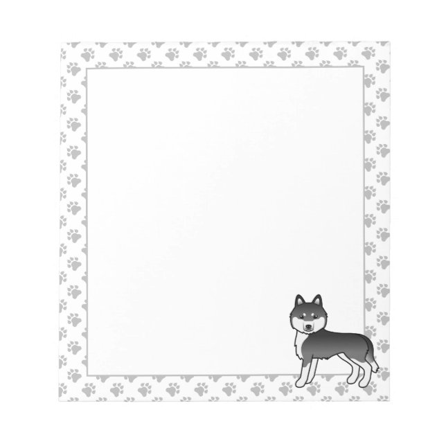 Black And White Siberian Husky Cute Cartoon Dog Notepad (Front)