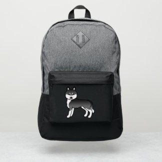 Black And White Siberian Husky Cute Cartoon Dog Port Authority® Backpack