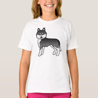 Black And White Siberian Husky Cute Cartoon Dog T-Shirt