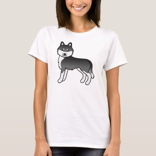 Black And White Siberian Husky Cute Cartoon Dog T_Shirt