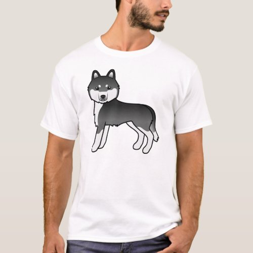 Black And White Siberian Husky Cute Cartoon Dog T_Shirt