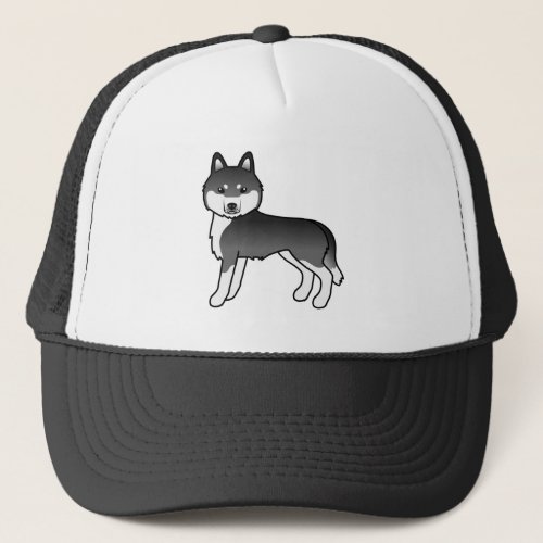 Black And White Siberian Husky Cute Cartoon Dog Trucker Hat