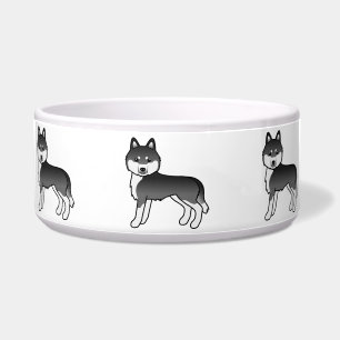 Black And White Siberian Husky Cute Cartoon Dogs Bowl