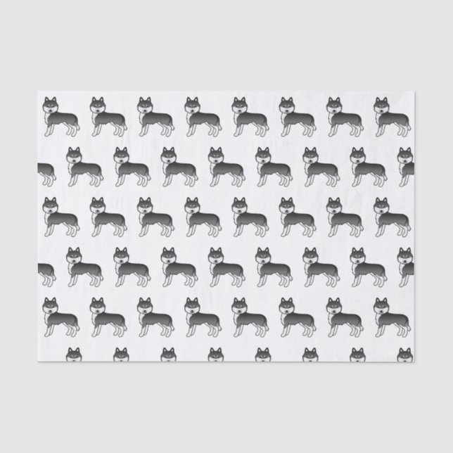 Black And White Siberian Husky Cute Dog Pattern Tissue Paper (Front)