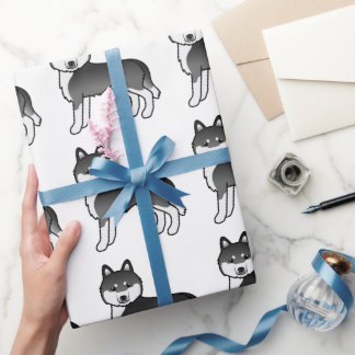 Black And White Siberian Husky Cute Dog Pattern Wrapping Paper