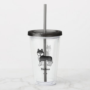 Black And White Siberian Husky Dog & Custom Name Acrylic Tumbler