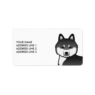 Black And White Siberian Husky Dog &amp; Custom Text Label