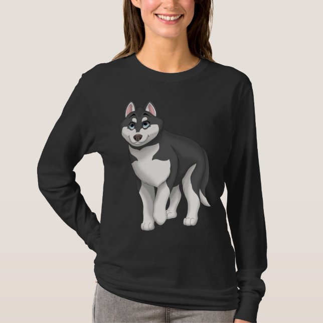Black and White Siberian Husky Dog with Blue Eyes T-Shirt (Front)