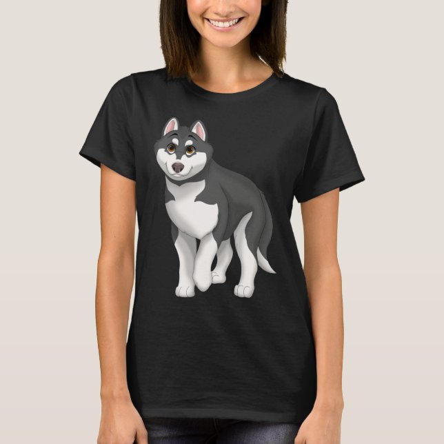 Black and White Siberian Husky Dog with Brown Eyes T-Shirt (Front)
