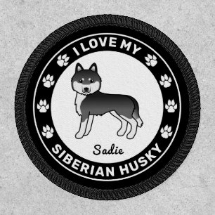 Black And White Siberian Husky Love & Name Patch