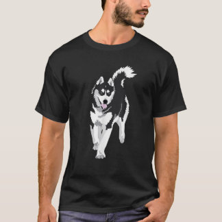 black and white Siberian Husky Snow Dog T-Shirt