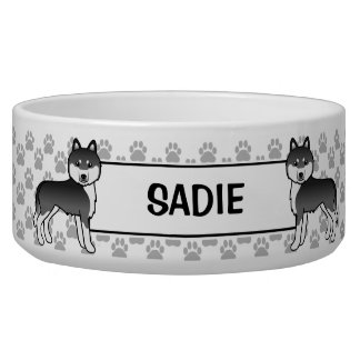 Black And White Siberian Husky With Pet's Name Bowl