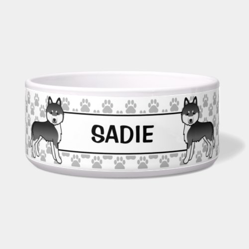 Black And White Siberian Husky With Pets Name Bowl