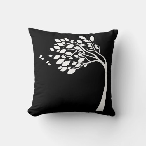 Black and White Side Swept Tree Silhouette Pillow