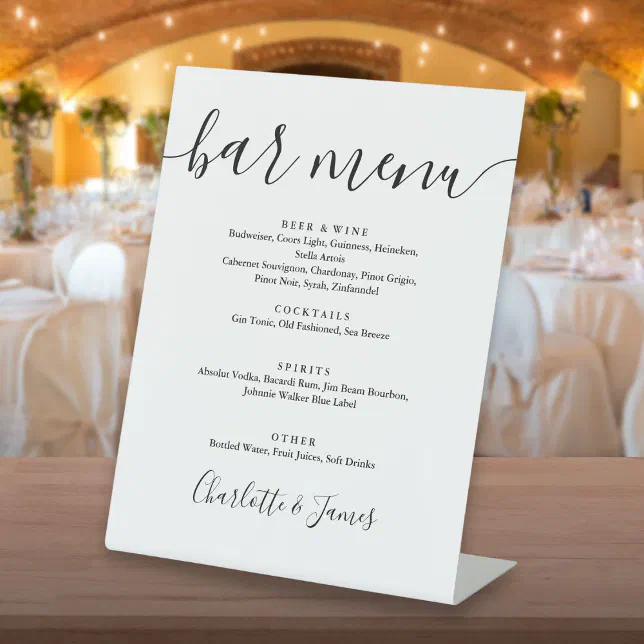 Black And White Signature Script Bar Menu Pedestal Sign | Zazzle