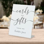 Black And White Signature Script Cards And Gifts Pedestal Sign<br><div class="desc">This elegant black and white script minimalist cards and gifts sign is perfect for all celebrations. Designed by Thisisnotme©</div>