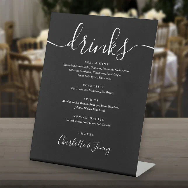 Black And White Signature Script Drinks Menu Pedestal Sign | Zazzle