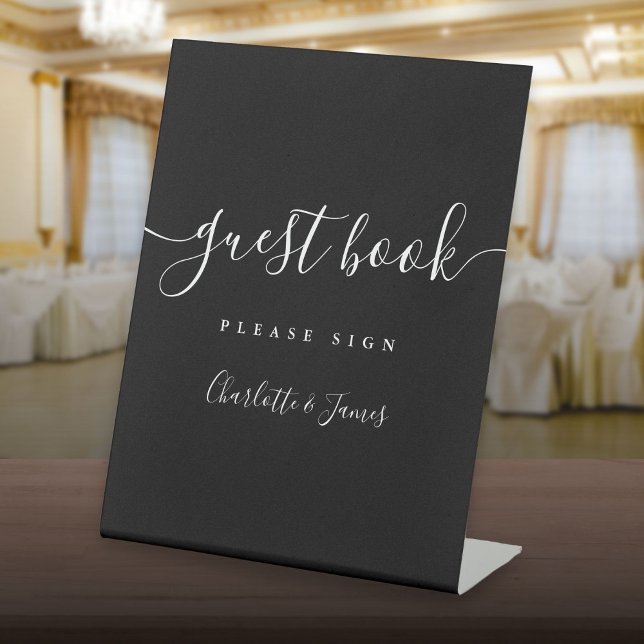 Black And White Signature Script Guest Book Pedestal Sign (Black And White Signature Script Guest Book Pedestal Sign)