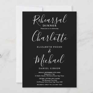 Black And White Signature Script Rehearsal Dinner Invitation