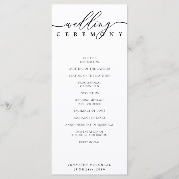 Black and White Signature Script Wedding Ceremony Program