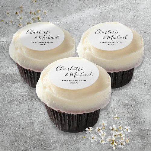 Black And White Signature Script Wedding Favor Edible Frosting Rounds